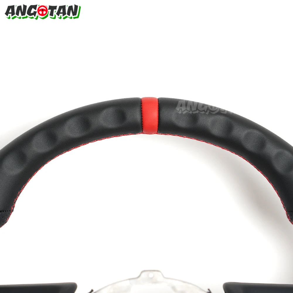 For Ford Mustang Steering Wheel 2012-2014 GT500 Black Smooth Leather Steering Wheel D-shaped Perfoated Leather Steering Wheel