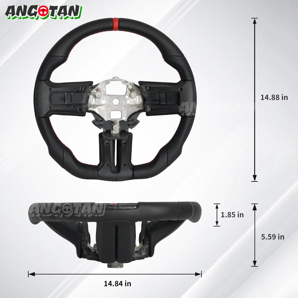 For Ford Mustang Steering Wheel 2012-2014 GT500 Black Smooth Leather Steering Wheel D-shaped Perfoated Leather Steering Wheel