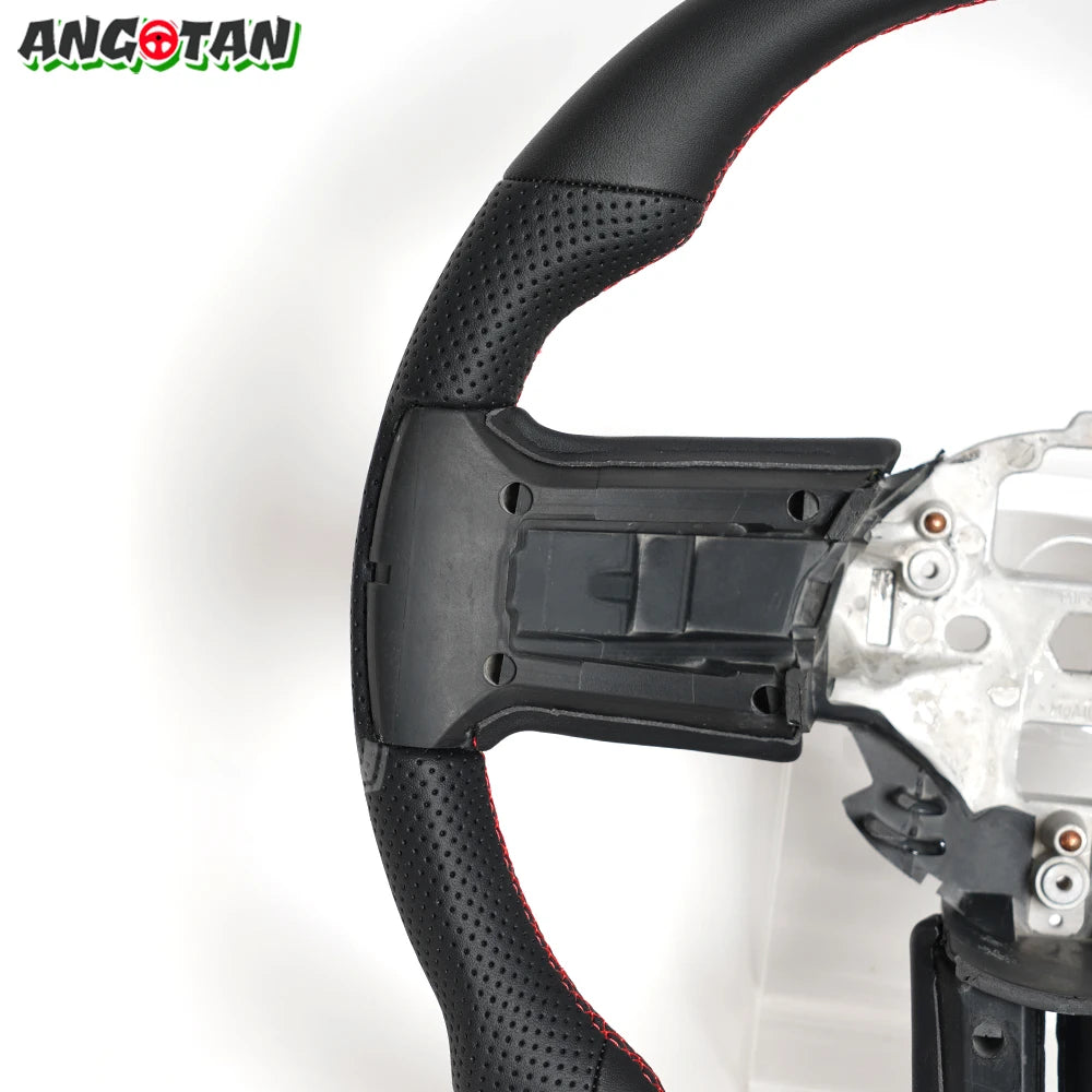 For Ford Mustang Steering Wheel 2012-2014 GT500 Black Smooth Leather Steering Wheel D-shaped Perfoated Leather Steering Wheel