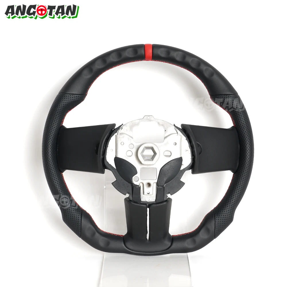 For Ford Mustang Steering Wheel 2012-2014 GT500 Black Smooth Leather Steering Wheel D-shaped Perfoated Leather Steering Wheel