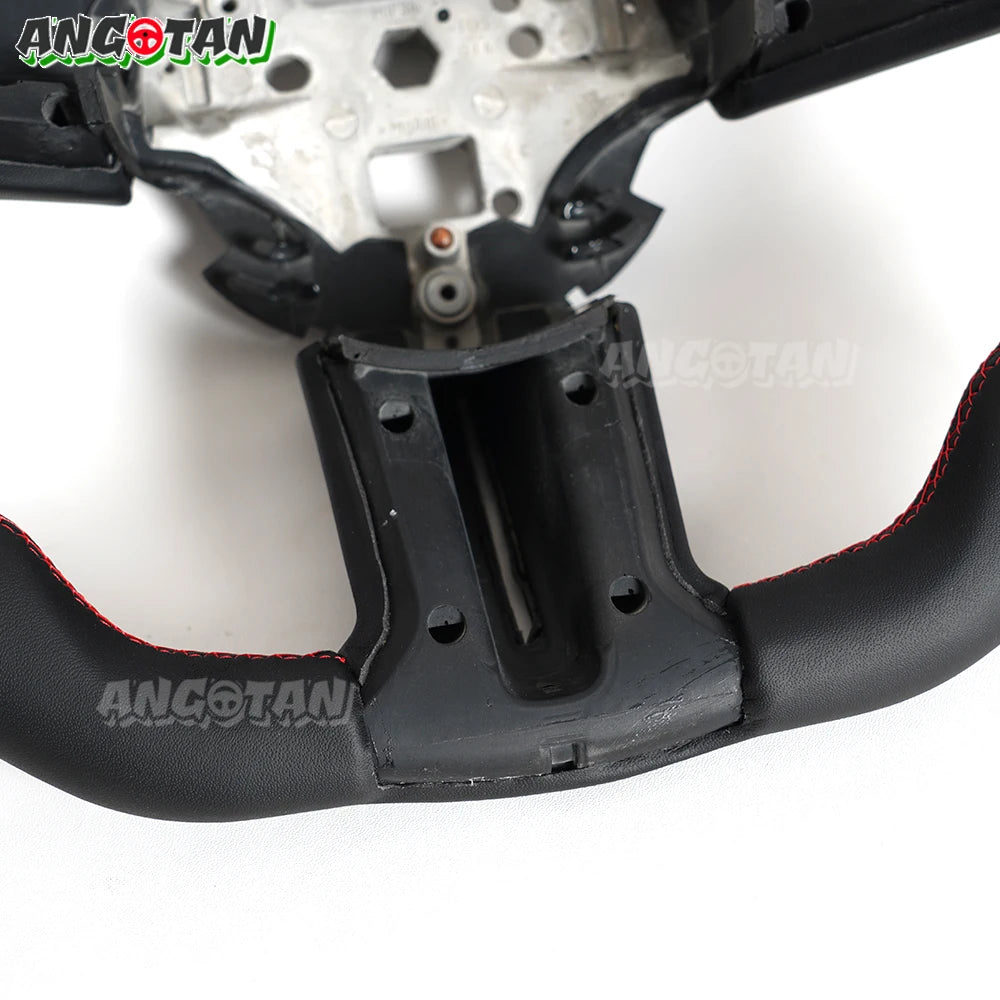 For Ford Mustang Steering Wheel 2012-2014 GT500 Black Smooth Leather Steering Wheel D-shaped Perfoated Leather Steering Wheel