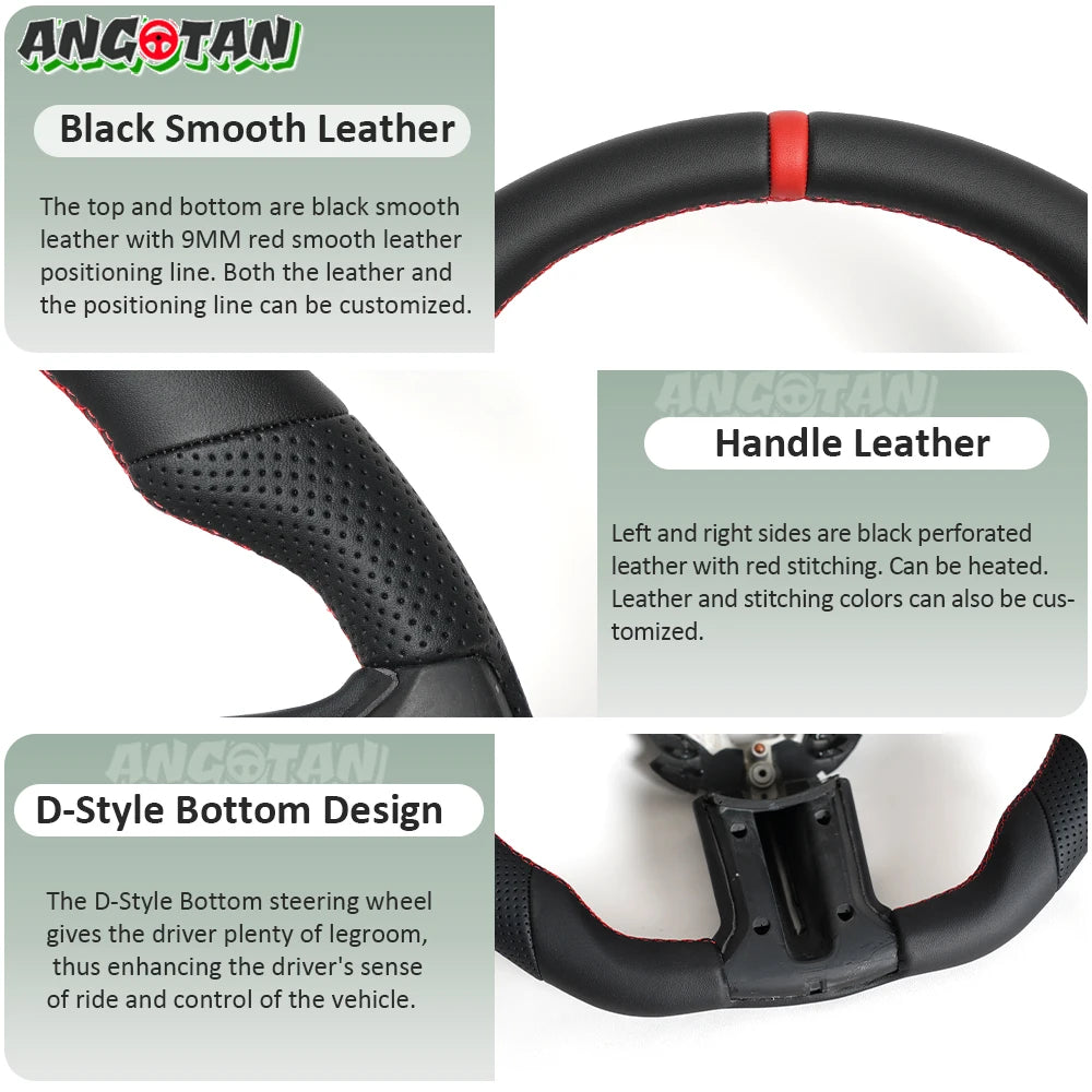 For Ford Mustang Steering Wheel 2012-2014 GT500 Black Smooth Leather Steering Wheel D-shaped Perfoated Leather Steering Wheel