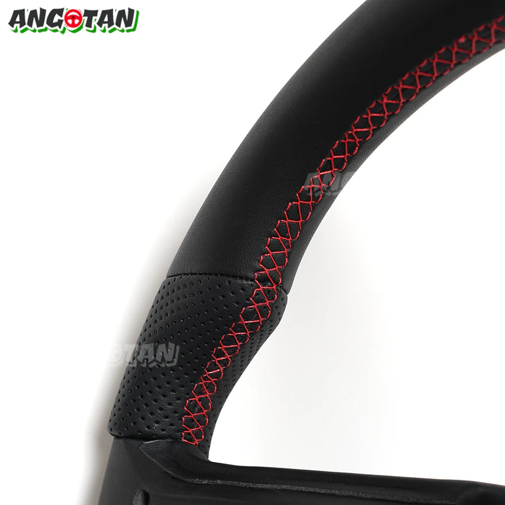 For Ford Mustang Steering Wheel 2012-2014 GT500 Black Smooth Leather Steering Wheel D-shaped Perfoated Leather Steering Wheel