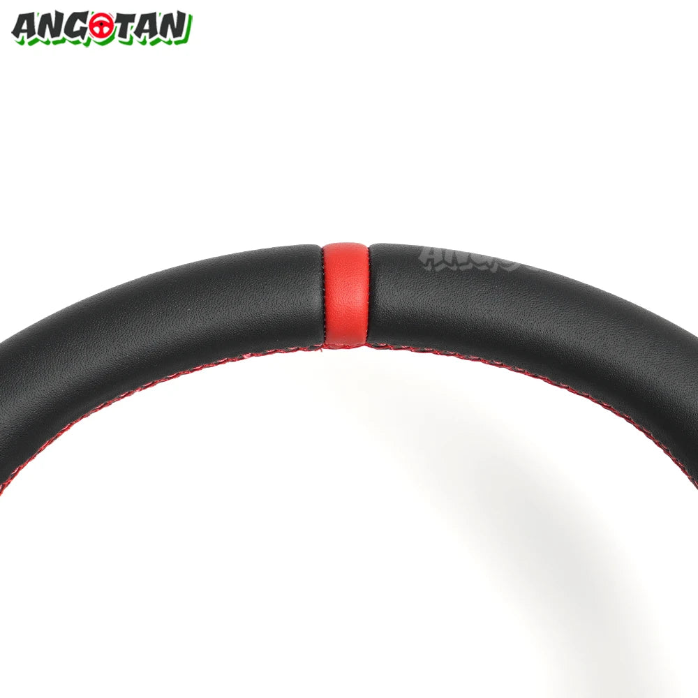 For Ford Mustang Steering Wheel 2012-2014 GT500 Black Smooth Leather Steering Wheel D-shaped Perfoated Leather Steering Wheel