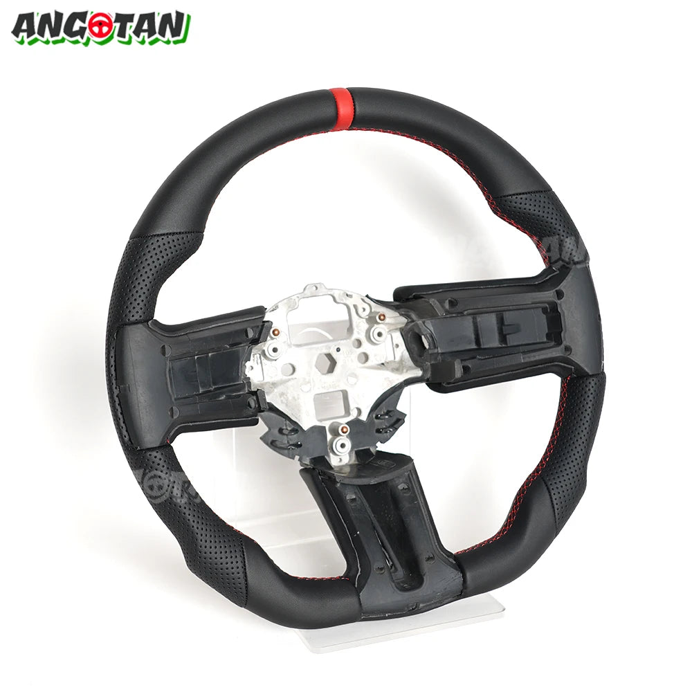 For Ford Mustang Steering Wheel 2012-2014 GT500 Black Smooth Leather Steering Wheel D-shaped Perfoated Leather Steering Wheel