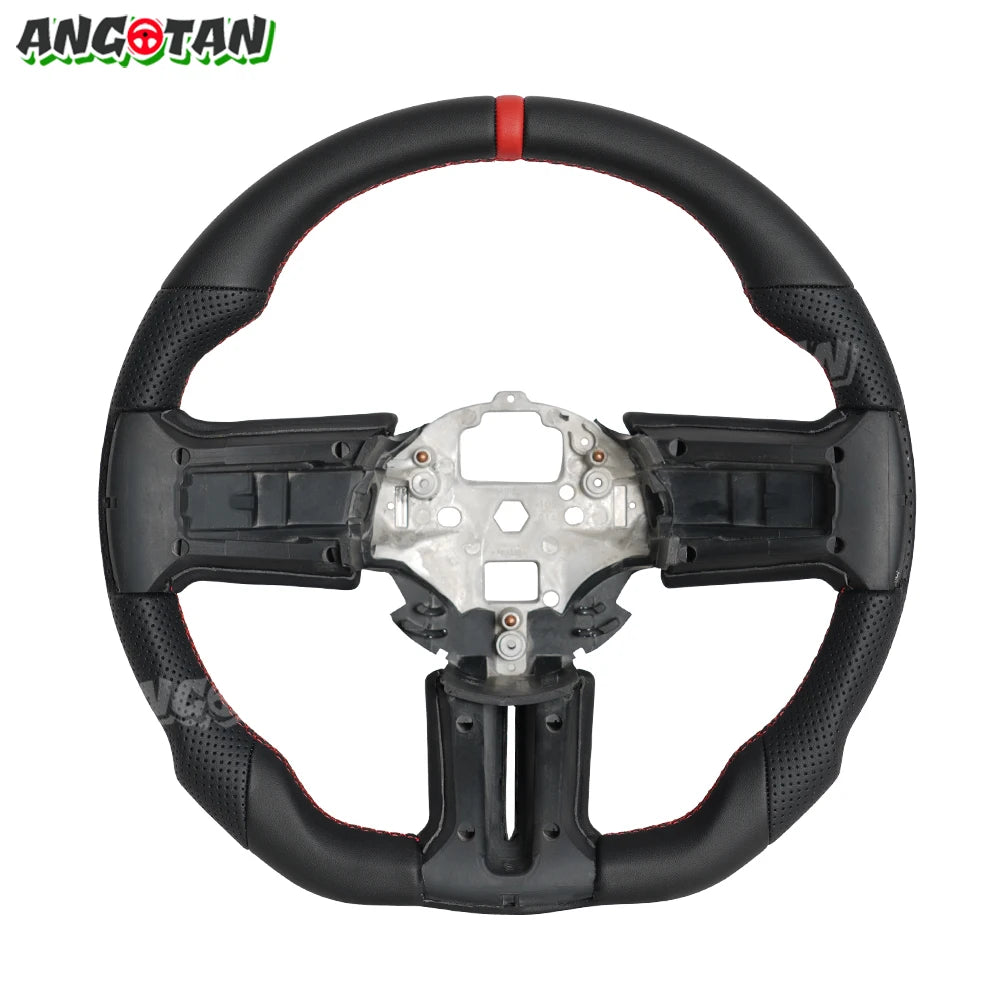 For Ford Mustang Steering Wheel 2012-2014 GT500 Black Smooth Leather Steering Wheel D-shaped Perfoated Leather Steering Wheel