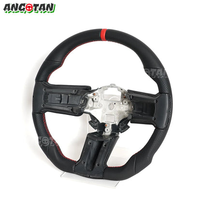 For Ford Mustang Steering Wheel 2012-2014 GT500 Black Smooth Leather Steering Wheel D-shaped Perfoated Leather Steering Wheel