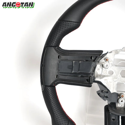 For Ford Mustang Steering Wheel 2012-2014 GT500 Black Smooth Leather Steering Wheel D-shaped Perfoated Leather Steering Wheel