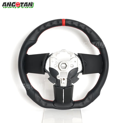 For Ford Mustang Steering Wheel 2012-2014 GT500 Black Smooth Leather Steering Wheel D-shaped Perfoated Leather Steering Wheel