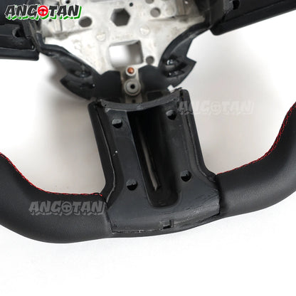 For Ford Mustang Steering Wheel 2012-2014 GT500 Black Smooth Leather Steering Wheel D-shaped Perfoated Leather Steering Wheel