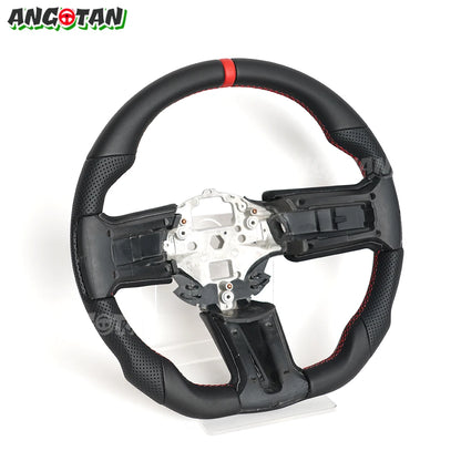 For Ford Mustang Steering Wheel 2012-2014 GT500 Black Smooth Leather Steering Wheel D-shaped Perfoated Leather Steering Wheel
