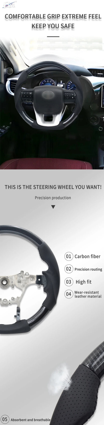 Carbon Fiber Steering Wheel For Chevrolet Camaro 2016-2024 Perforated Leather Steering Wheel Car Accessories